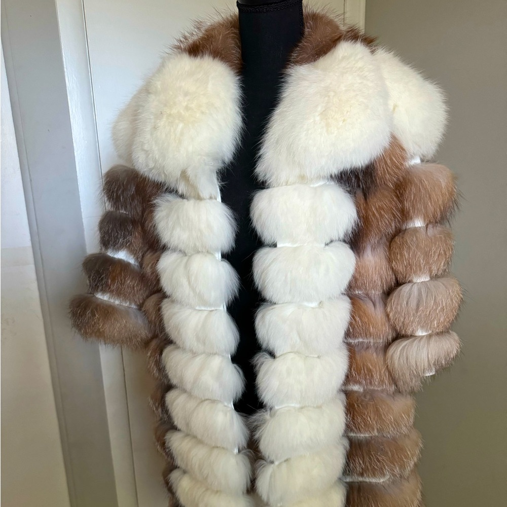 NEW 100% REAL FOX FUR BEIGE JACKET WOMENS FUR FASHION COAT!